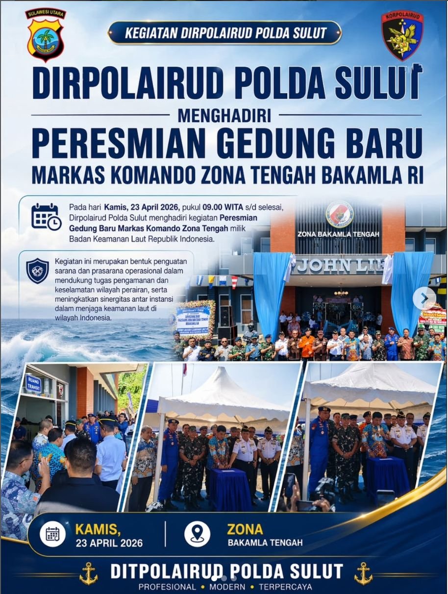 Dirpolairud Polda Sulut Hadiri Peresmian Gedung Baru Markas Komando Zona Tengah Bakamla RI